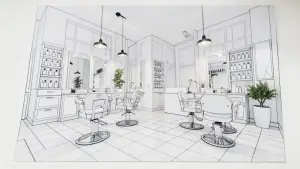Projekt salonu fryzjerskiego rysunek z opisem