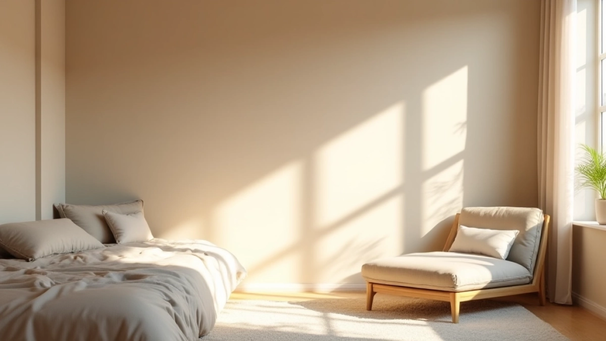 Beżowe ściany w sypialni
