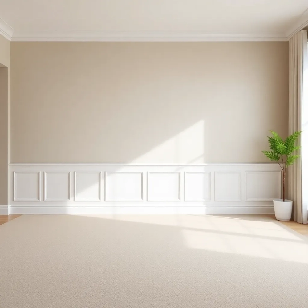 Białe listwy przypodłogowe w salonie