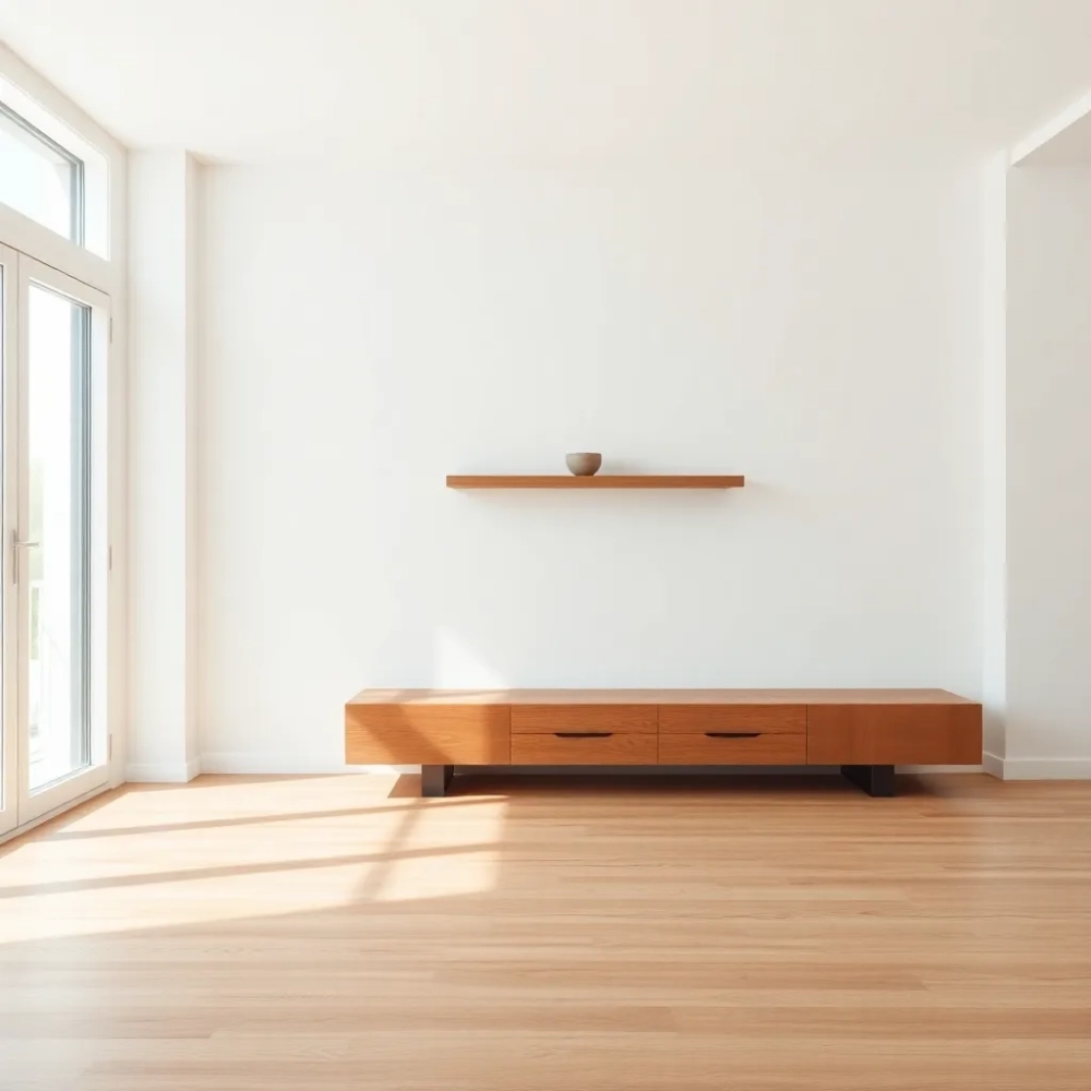 Biały salon z drewnem