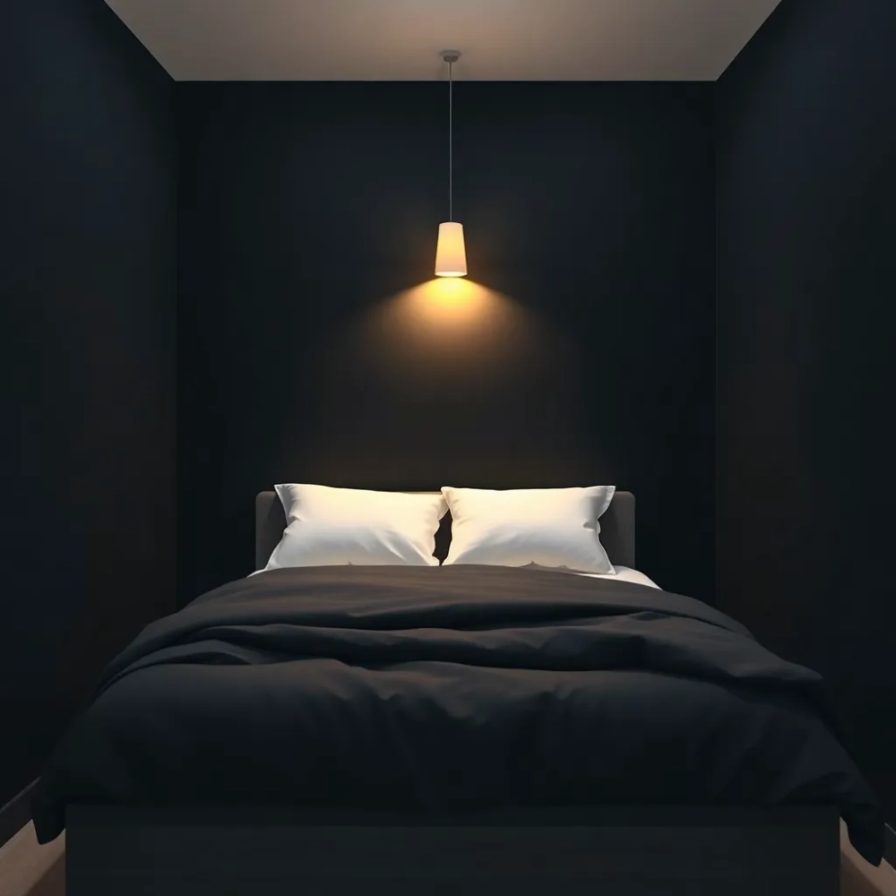 Czarną ścianą w małej sypialni