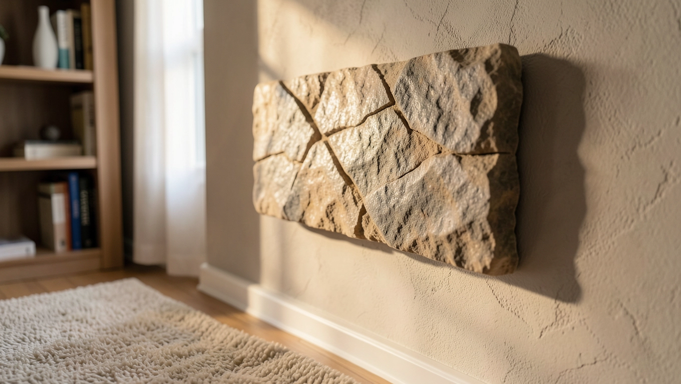 Kamień na ścianie w salonie