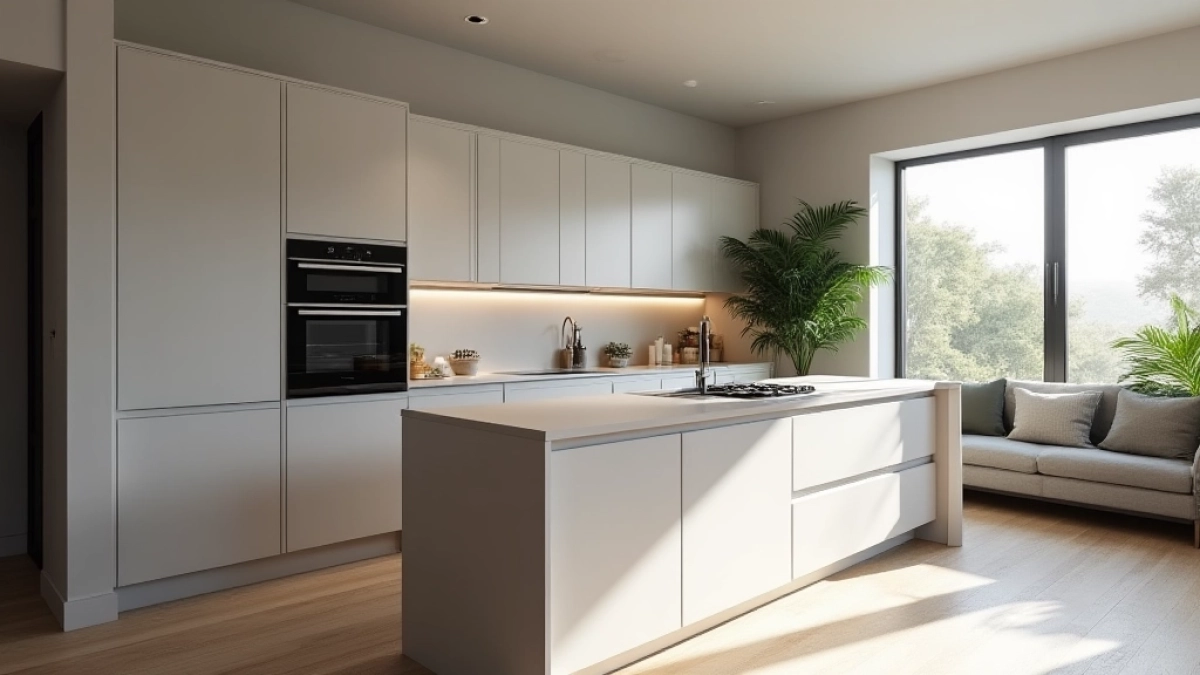 Nowoczesna mała kuchnia otwarta na salon