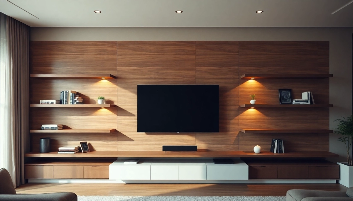 Nowoczesna ściana telewizyjna w salonie