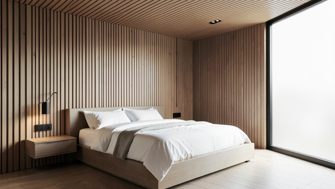 Nowoczesna sypialnia z lamelami