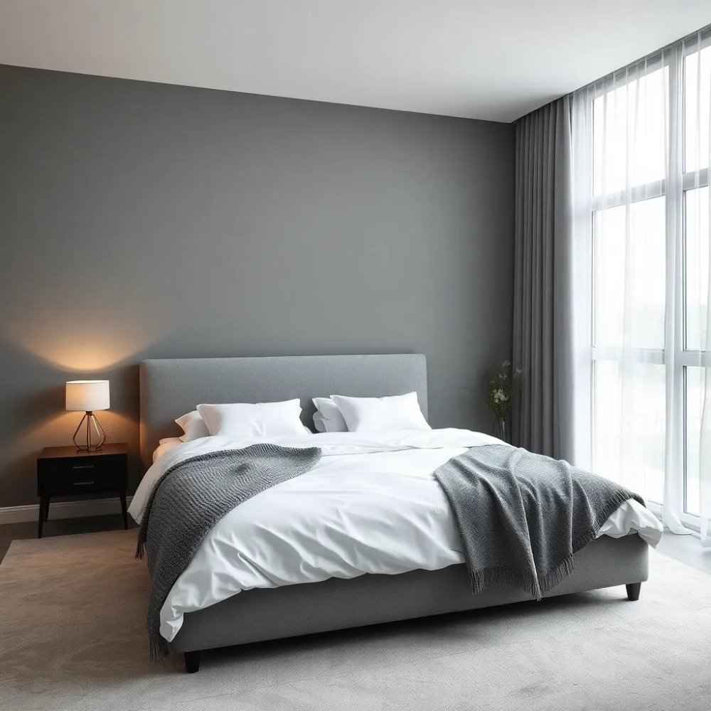 Nowoczesna szara sypialnia