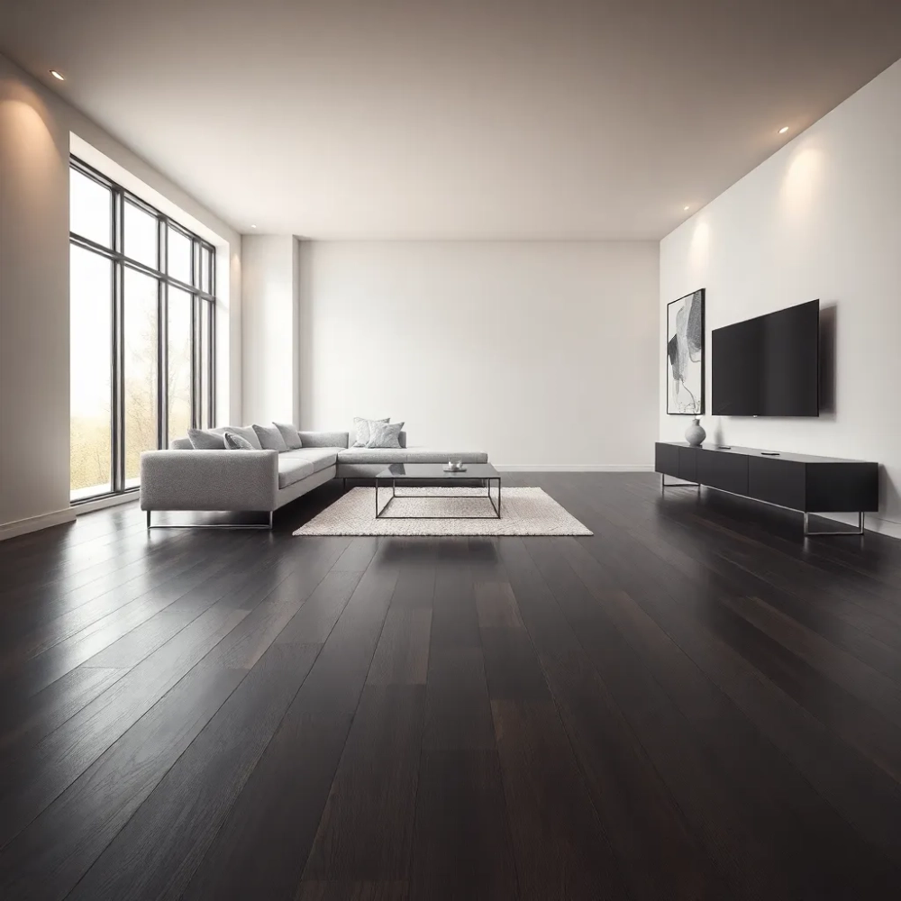 Nowoczesny salon z ciemną podłogą