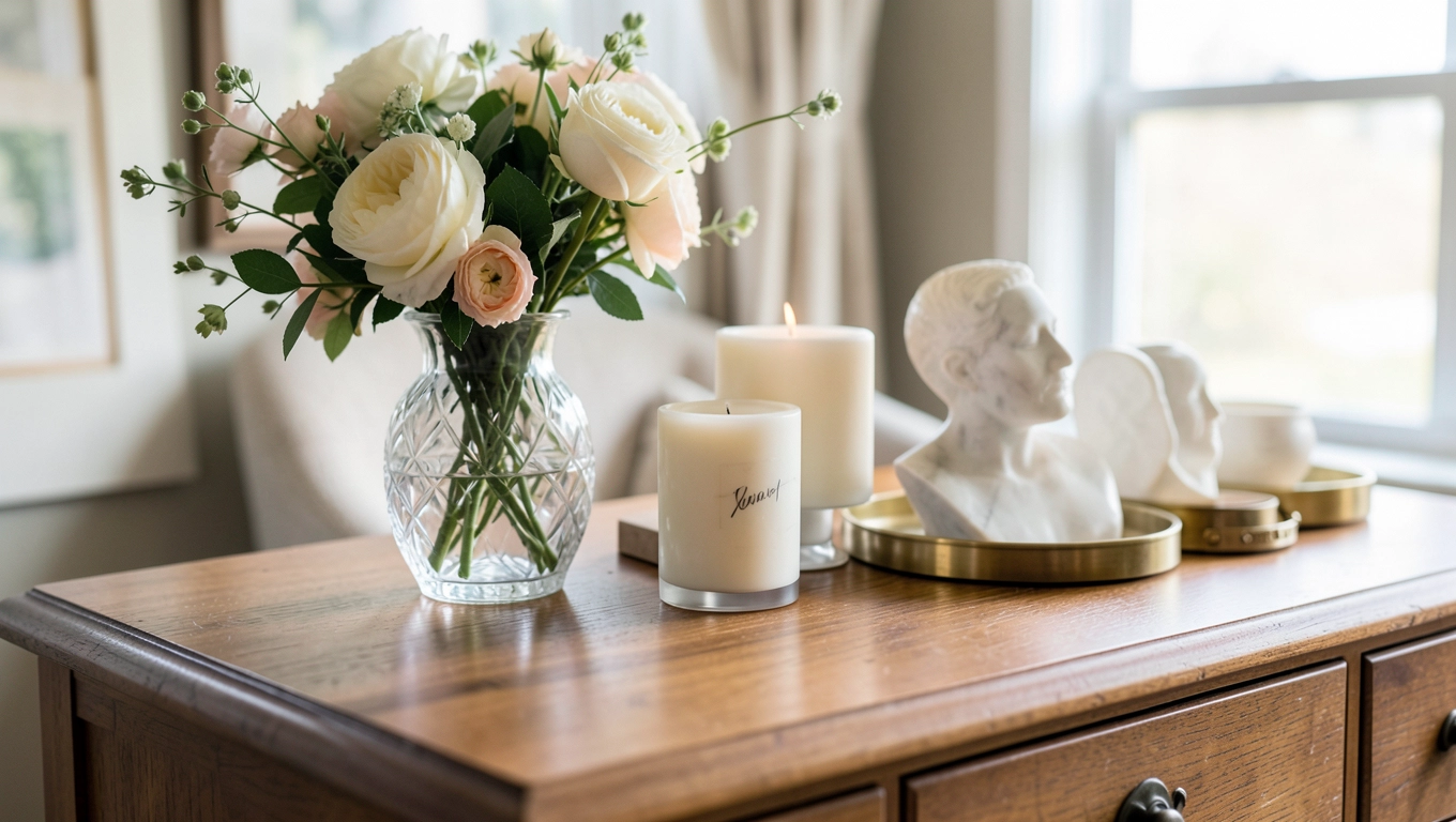 Ozdoby na komodę w salonie