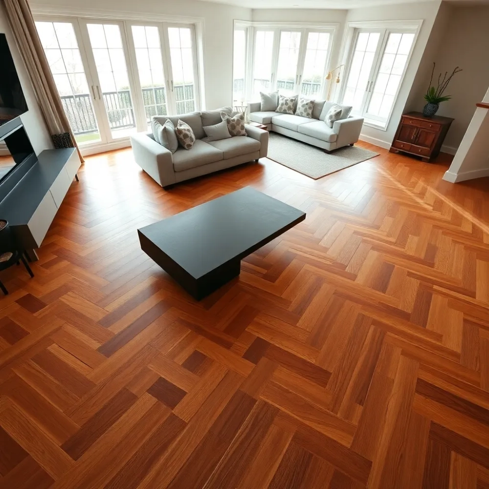 Podłoga w jodełkę w salonie