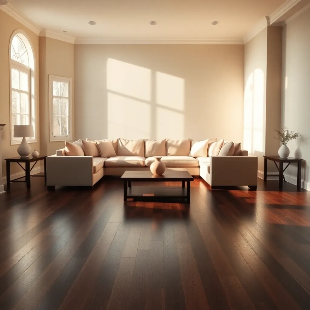 Salon z ciemną podłogą