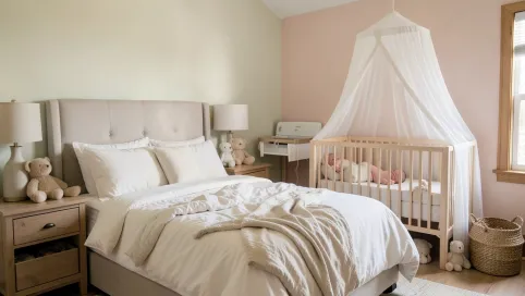Aranżacja sypialni z kącikiem dla niemowlaka
