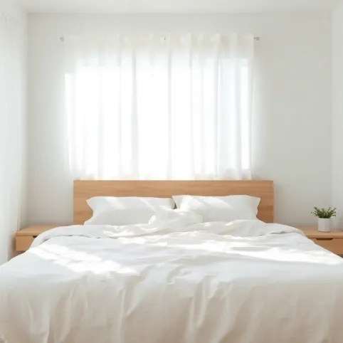 Biała sypialnia z drewnem