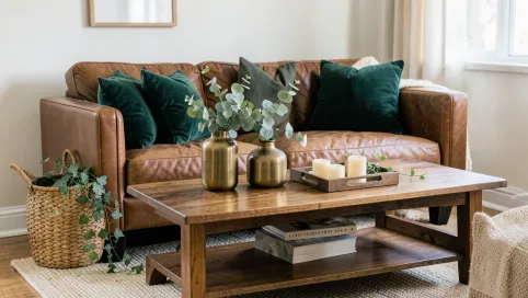 Dodatki do brązowych mebli w salonie