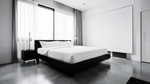 nowoczesna białoczarna sypialnia