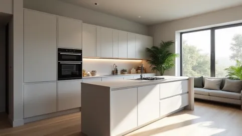 Nowoczesna mała kuchnia otwarta na salon