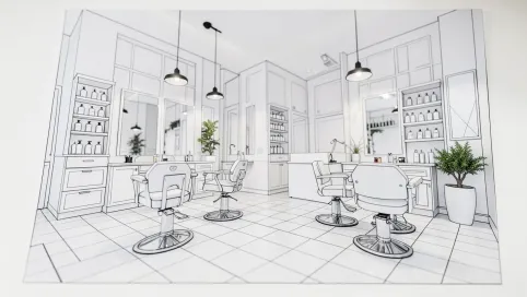 Projekt salonu fryzjerskiego rysunek z opisem
