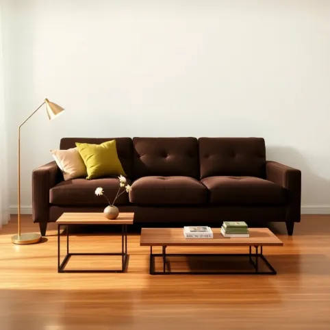 Salon z brązową kanapą