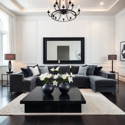 Salon z czarnymi dodatkami