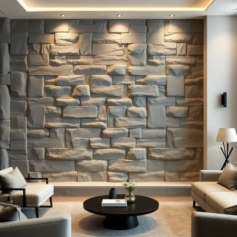 Ściana z kamienia dekoracyjnego w salonie