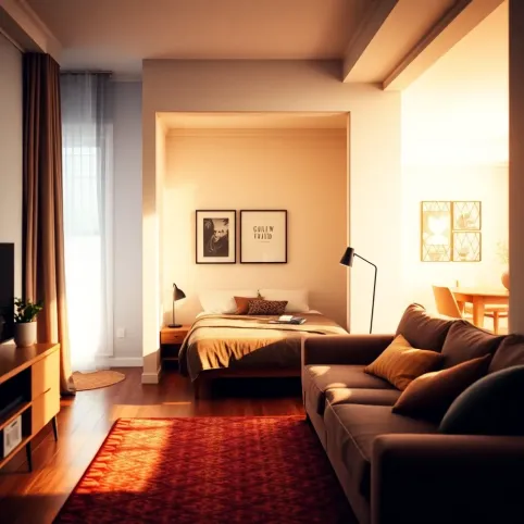 Ścianką sypialnia w salonie