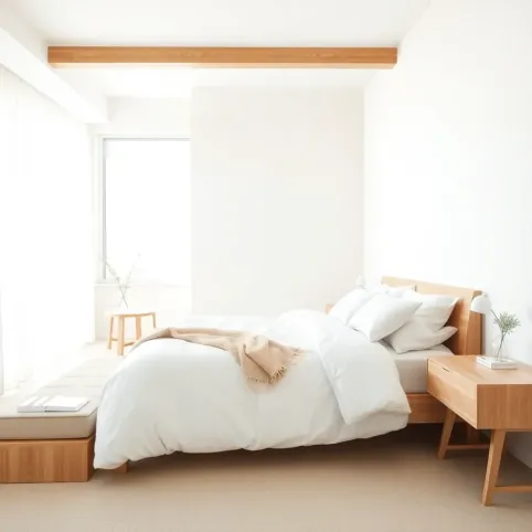 Sypialnia biała z drewnem