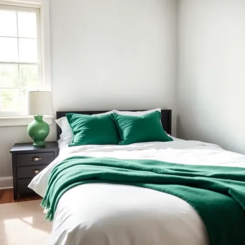 Sypialnia z zielonymi dodatkami