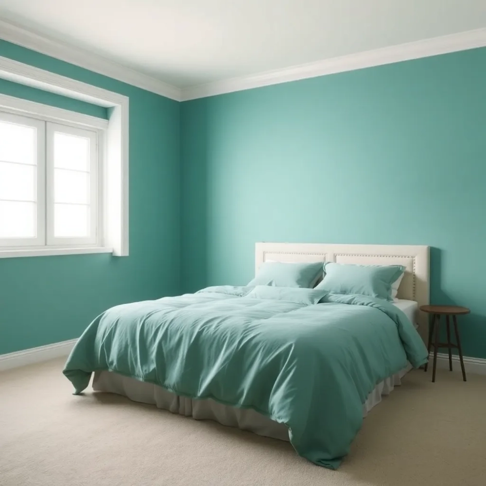 Sypialnia w kolorze morskim
