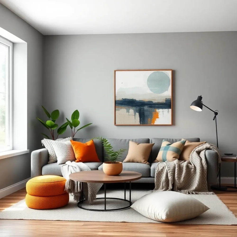 Szare ściany w salonie jakie dodatki