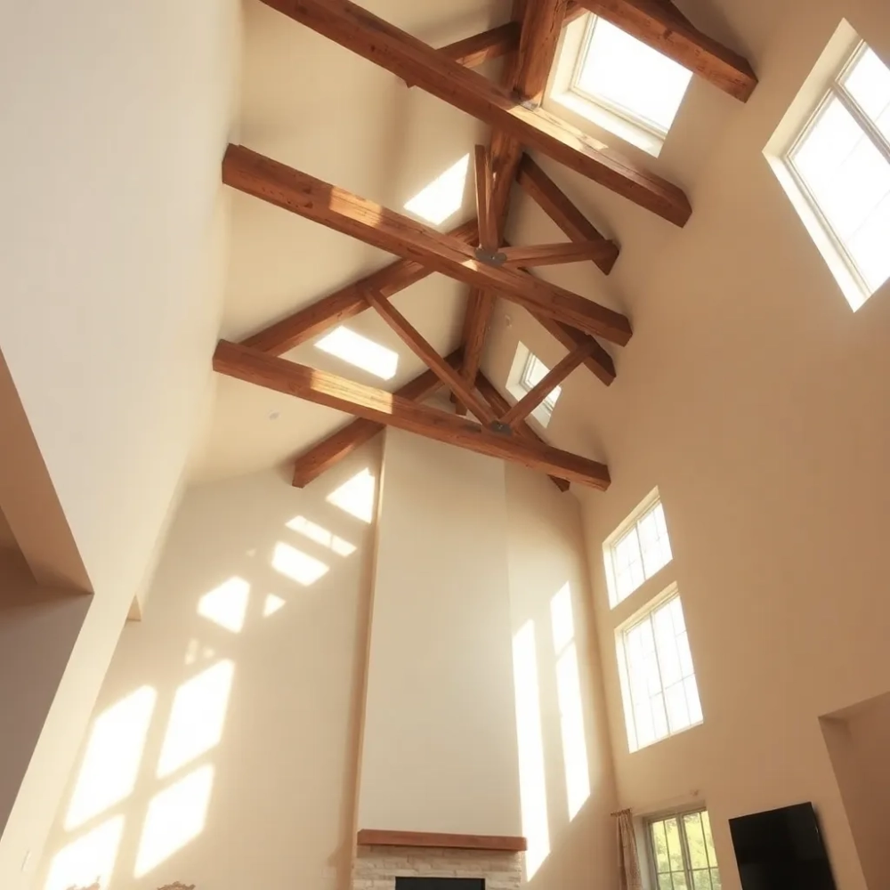 Wysoki salon z belkami